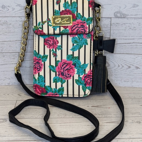 Luv Betsey Johnson Handbags - Luv Betsey Betsey Johnson Wallet on a String Floral Striped Crossbody Bag